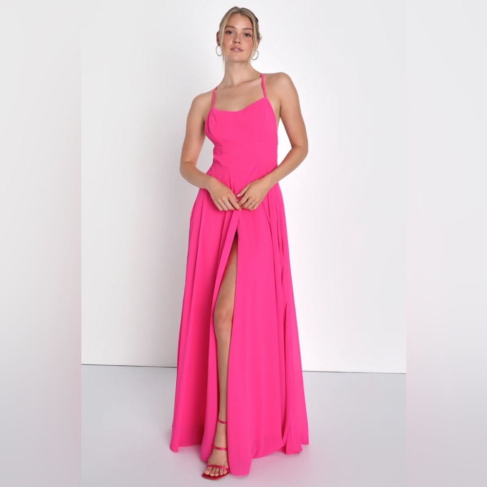 Lulu’s Dreamy Romance Pink Backless Maxi Dress Size M NWOT - Picture 1 of 10